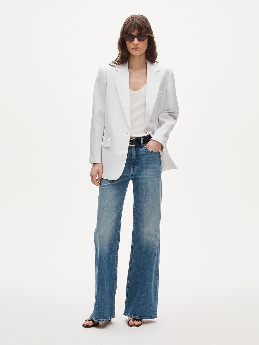 J. Crew Denim Trouser Jean in Bangkok Wash Wide Leg High Rise Fading Blue